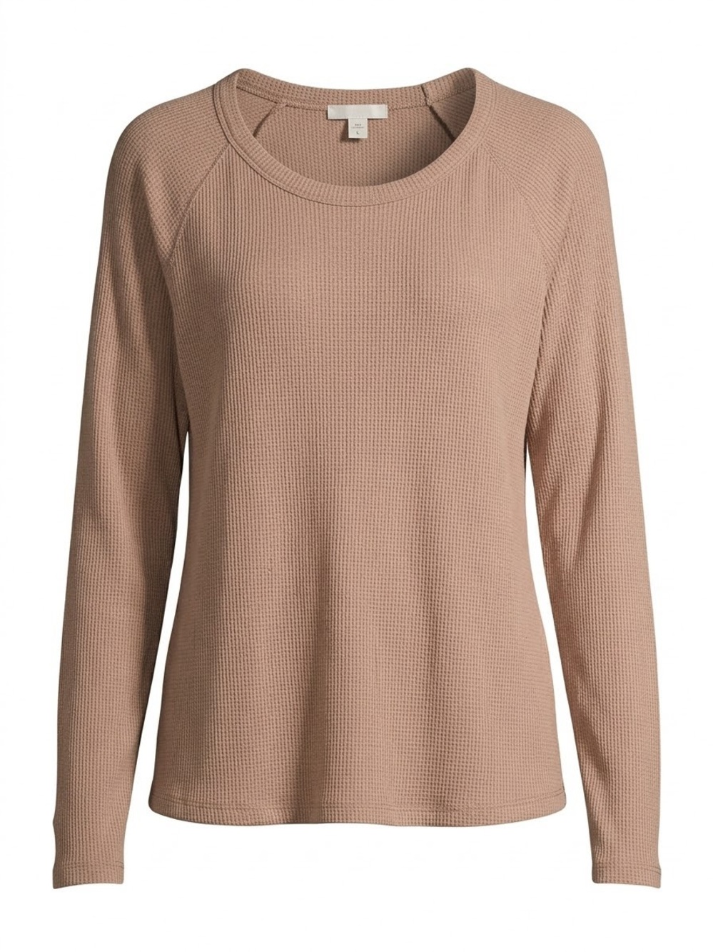 James Perse Waffle Knit Scoop Neck Long Sleeve Blush Taupe Large